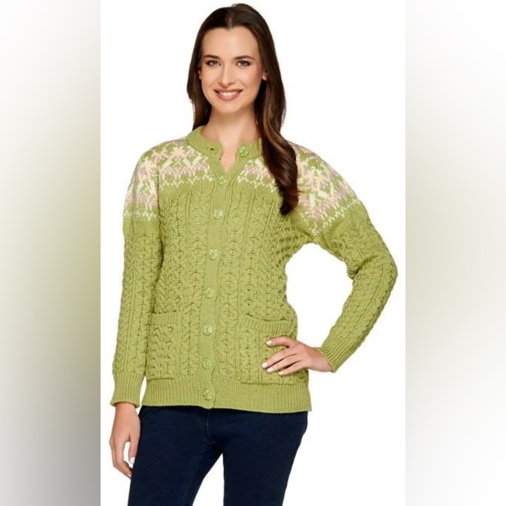 Aran Crafts‎ Ireland 100% merino wool Fair Isle cardigan size XXL